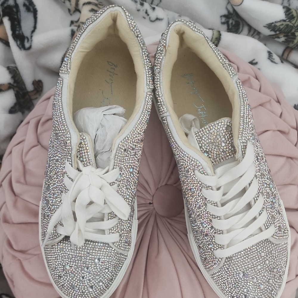 Betsey Johnson Silver Rhinestone Sneakers